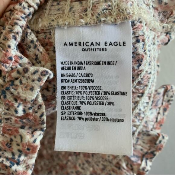 American Eagle Smocked Long Sleeve Tie Front Top Romantic Mini Floral Small - Picture 10 of 11